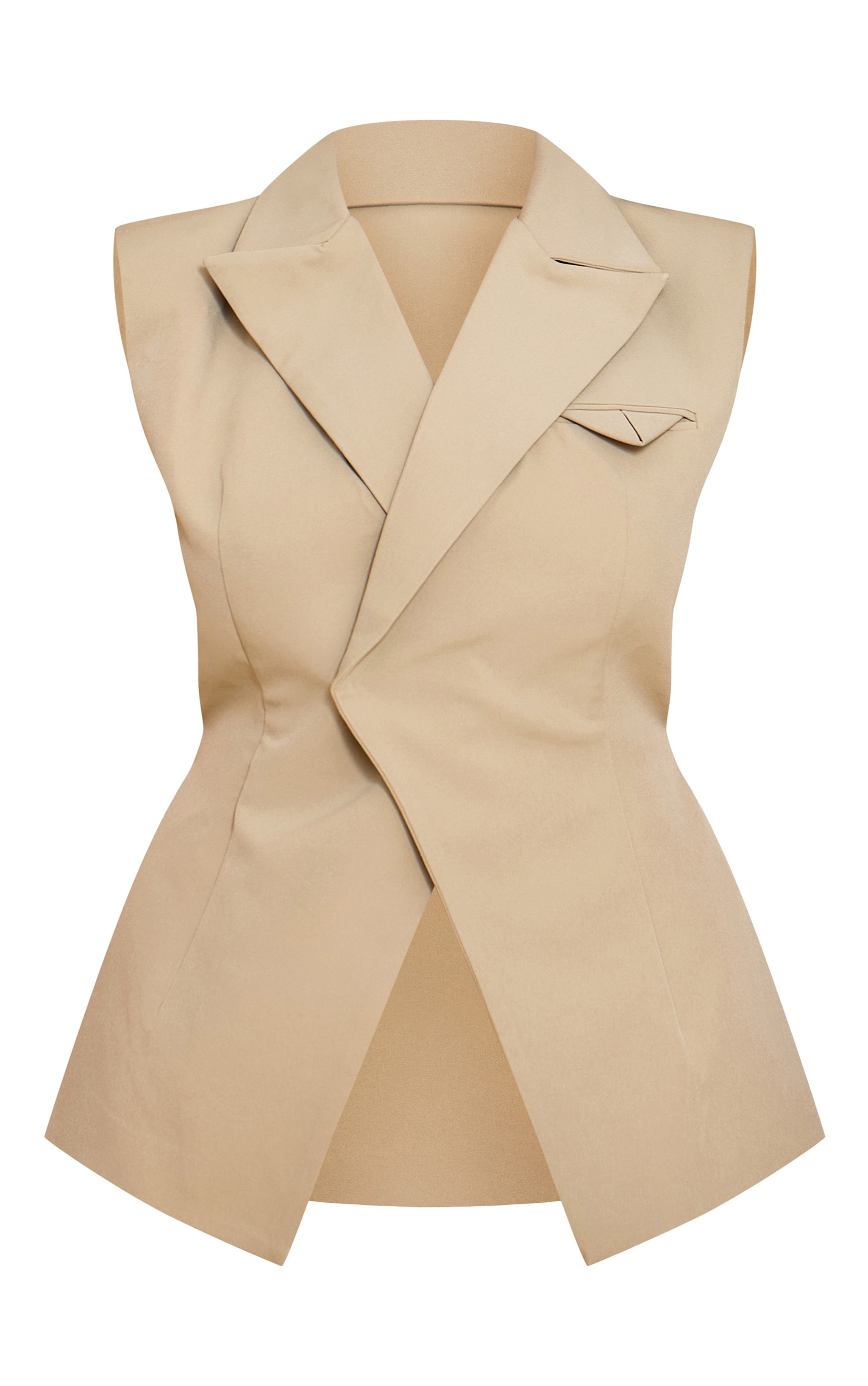 Shape Olive Tailored Asymmetric Cross Over Sleeveless Adjustable Waist Blazer image 5