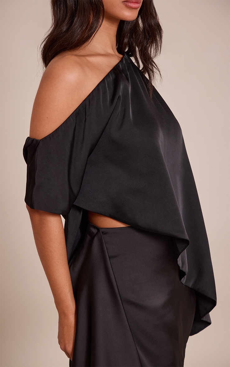 Petite Black Satin Asymmetric Cape Top image 4