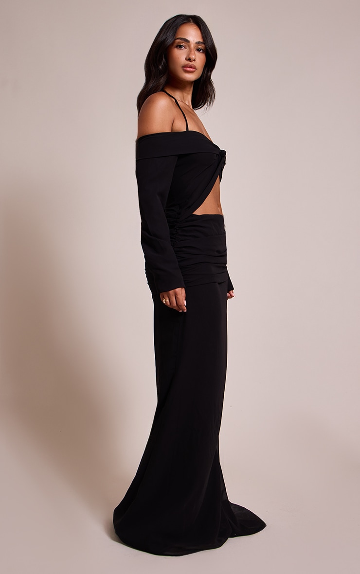 Petite Black Cut Out Long Sleeve Maxi Dress image 3
