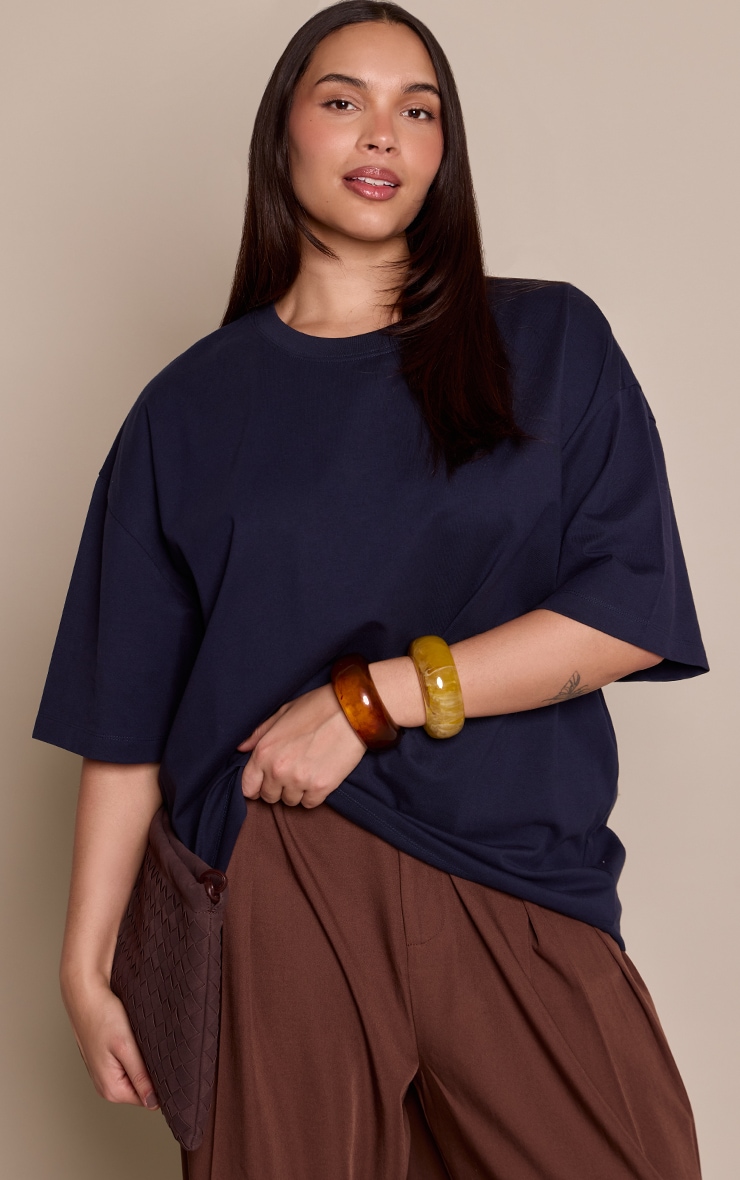 Plus Navy Premium Cotton Oversized T-shirt