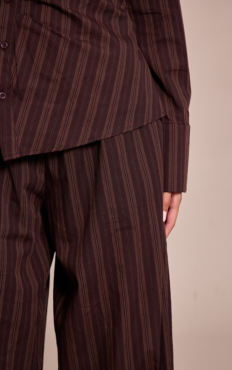 Dark Brown Woven Pinstriped Straight Leg Pant image 4