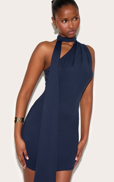 Robe Mini Marine Enveloppante Asymétrique Toucher Doux
