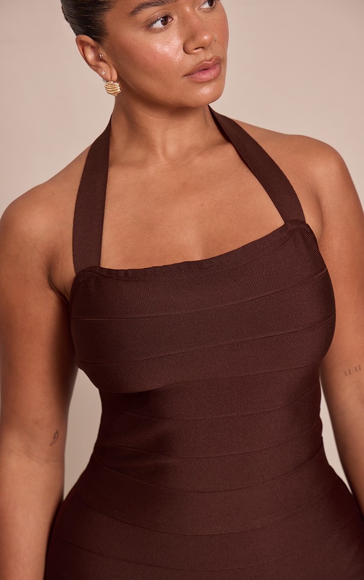Body sculptant chocolat à bandes, col halter image 4