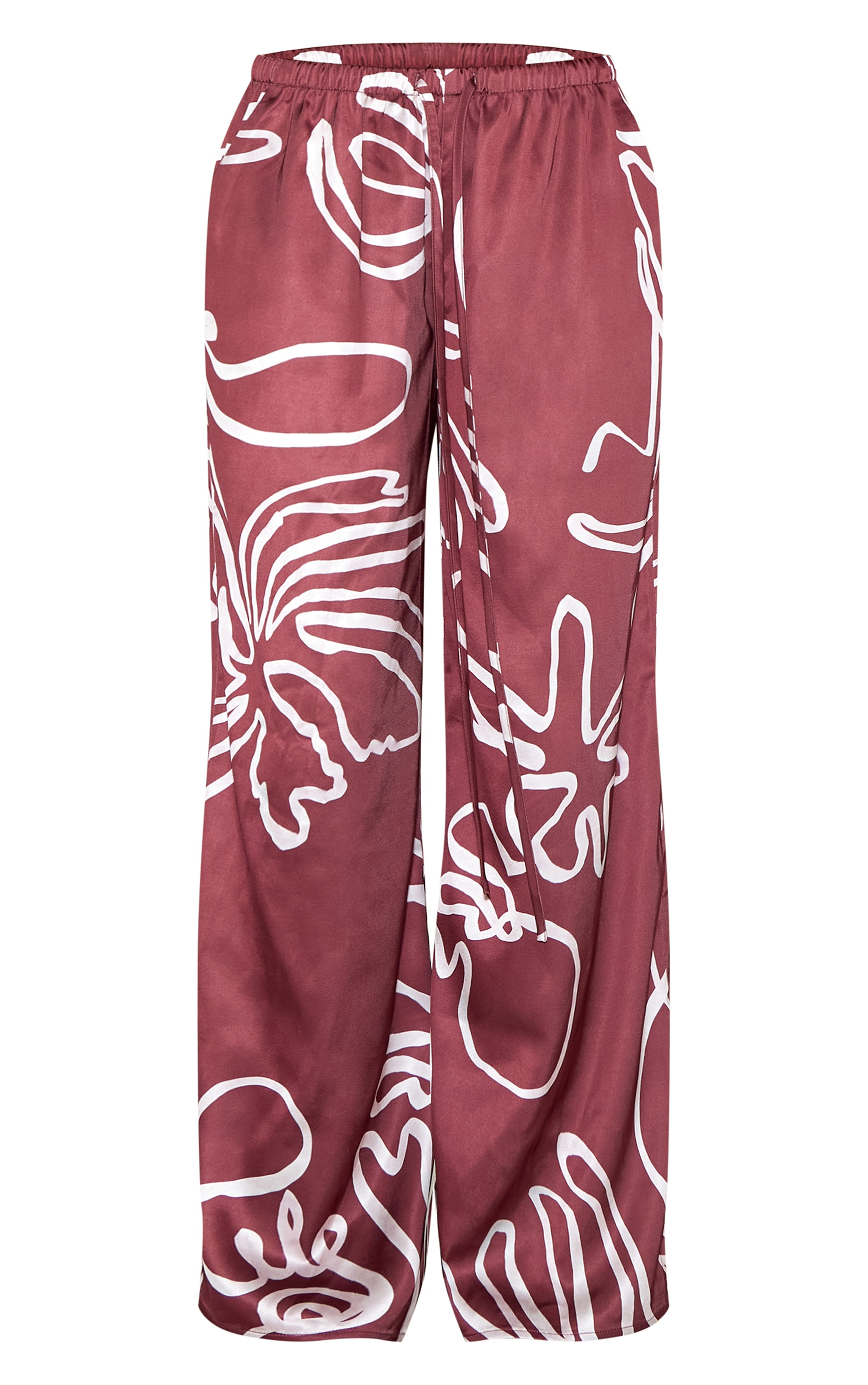 Brown Printed Satin Drawstring Wide Leg Pants image 5