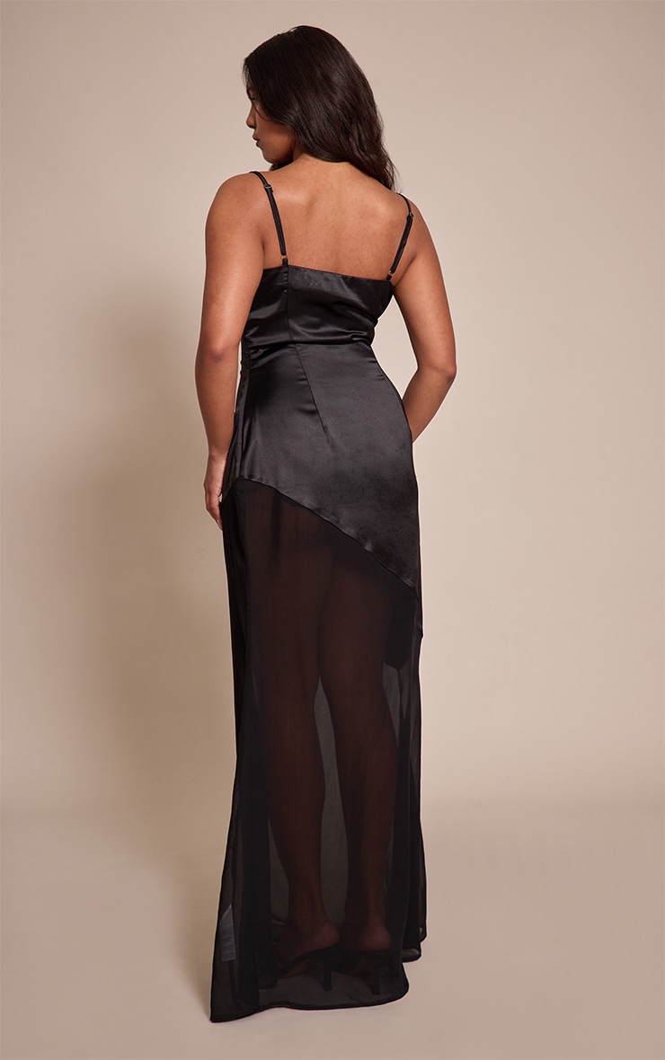 Shape Black Cowl Neck Satin Dropped Hem Chiffon Maxi Dress image 2