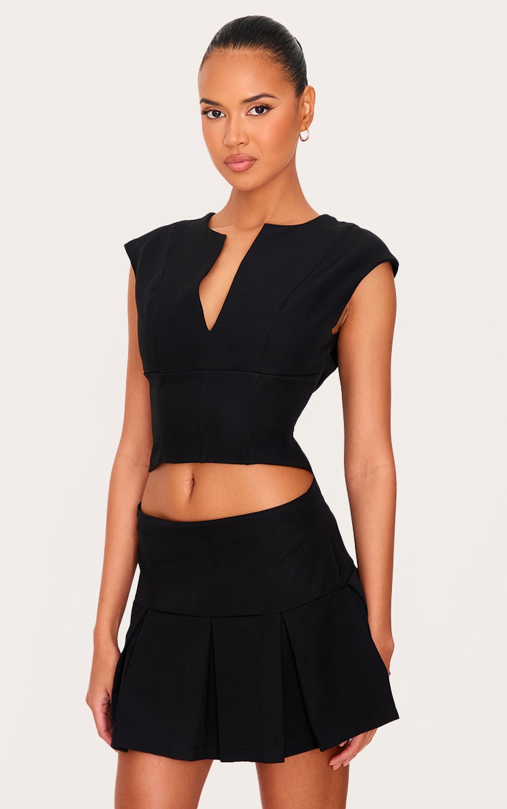 Black Tailored Woven Low Rise Pleated Micro Mini Skirt image 4