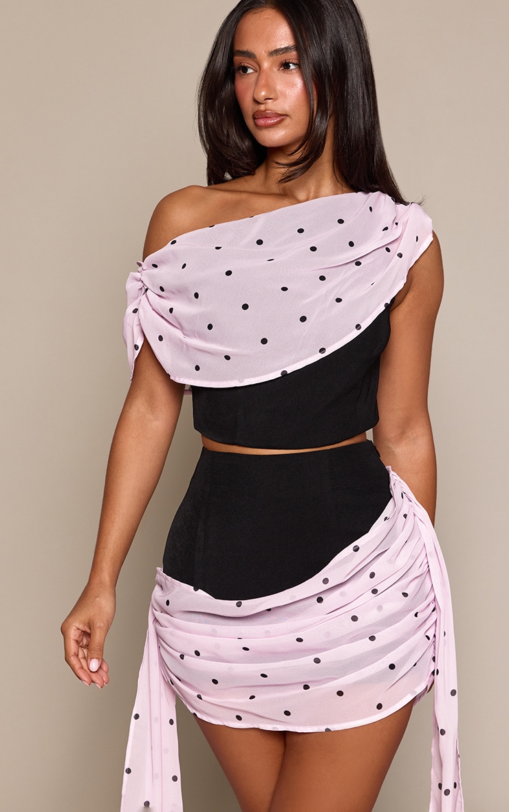 Petite Pink Polka Dot Chiffon Tie Side Mini Skirt  image 4
