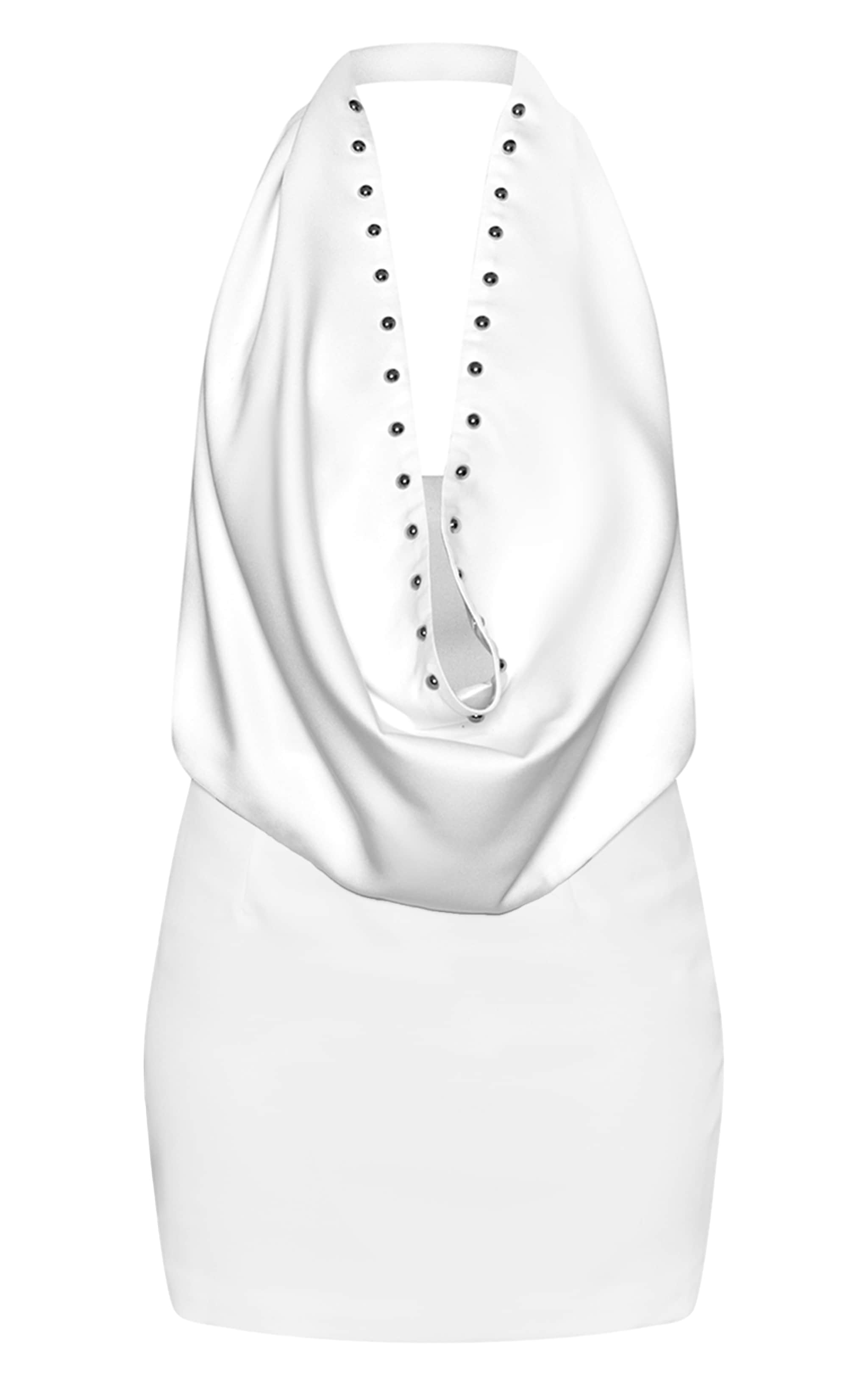 White Woven Cowl Neck Eyelet Detail Mini Dress image 5