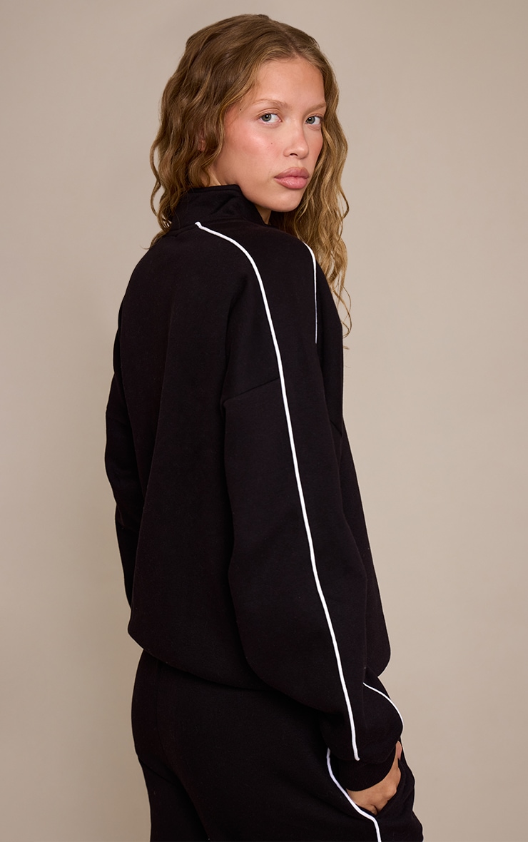 Black PLT Contrast Binding Funnel Neck Zip Sweatshirt image 2