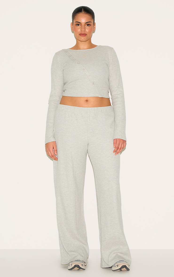 Plus Grey Marl Asymmetrical Waffle Button Crop Top image 3