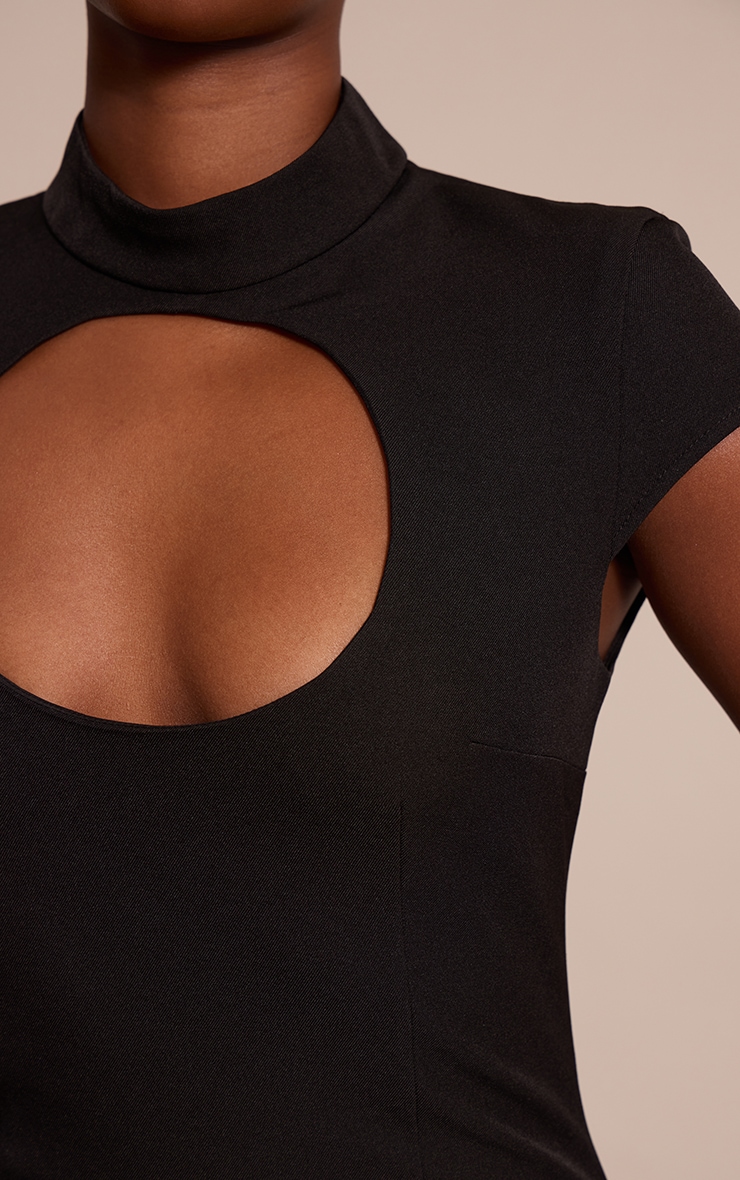 Black Woven Cut Out Cap Sleeve Mini Dress image 4