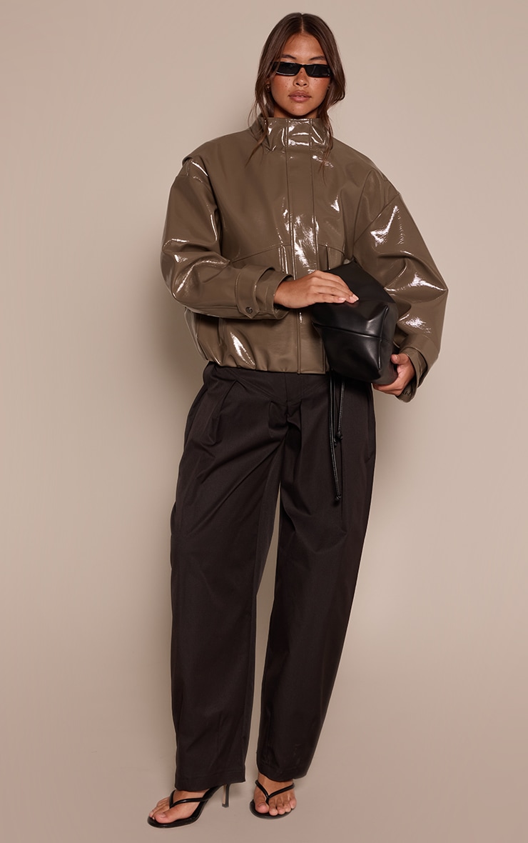Olive High Shine Funnel Neck Jacket image 3