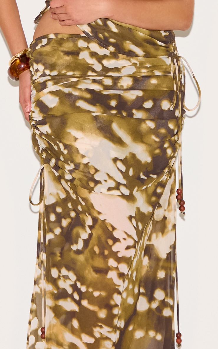 Plus Stone Blurred Abstract Printed Chiffon Ruched Bead Detail Maxi Skirt image 4