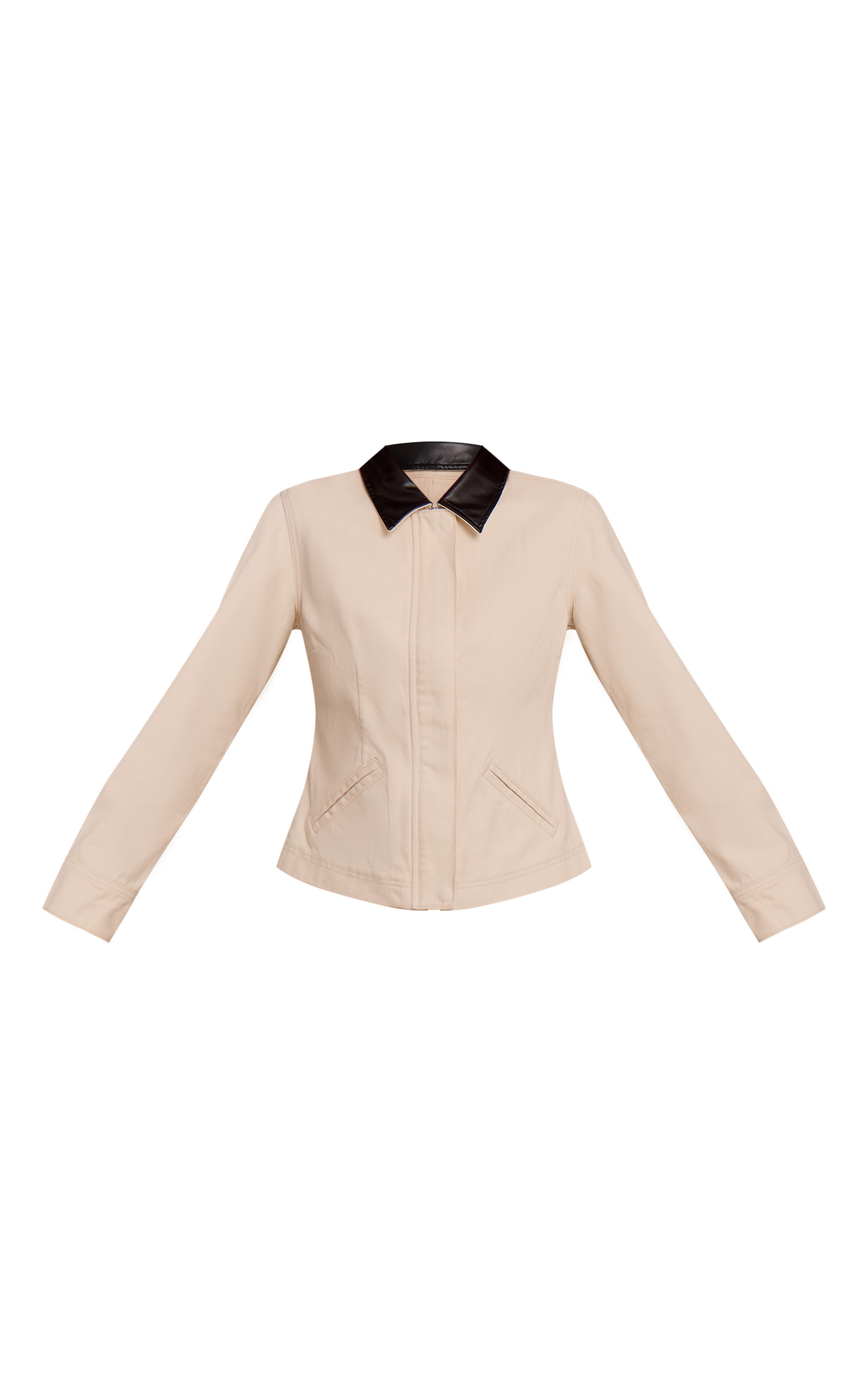 Ecru Contrast Collar Cinched Denim Jacket image 5