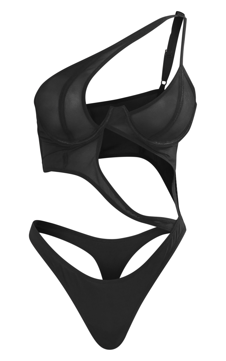 Black Cut Out Detail Mesh Panelling Bodysuit image 1