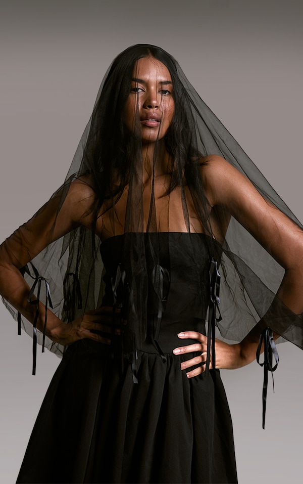 Black Mesh Veil Bow Detail Headband