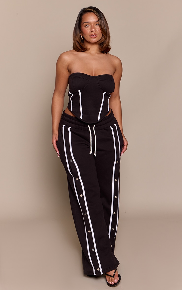 Shape Black Popper Detail Straight Leg Track Pant
