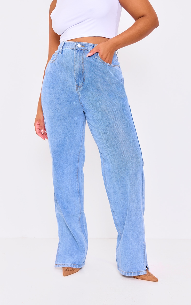 Plus Light Wash Split Hem Jeans image 2