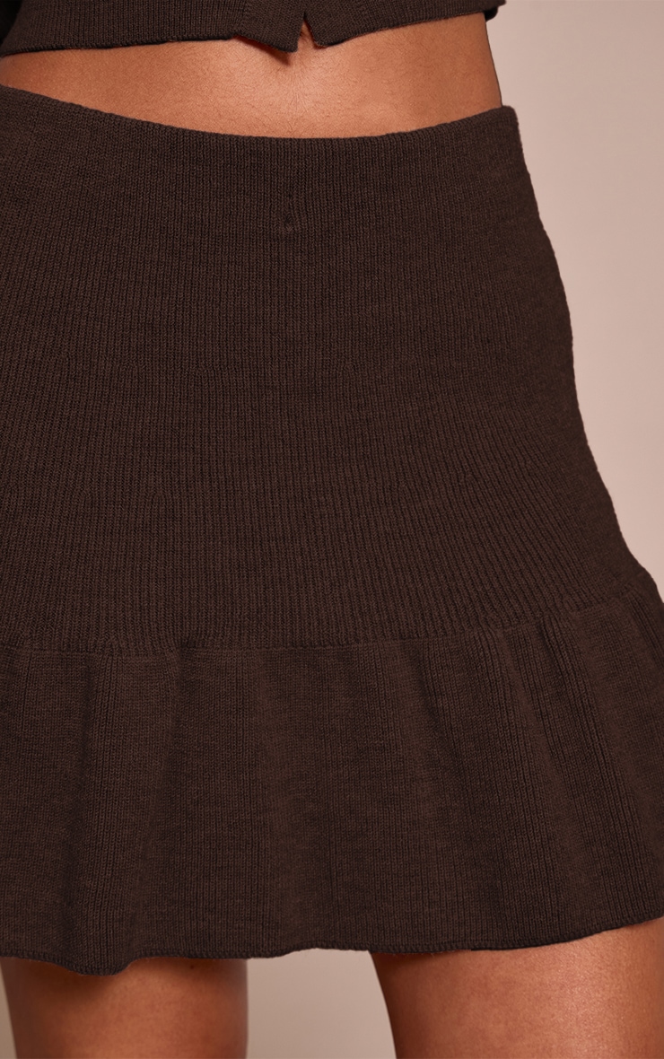 Petite Mini-jupe en maille tricot marron chocolat plissée image 5