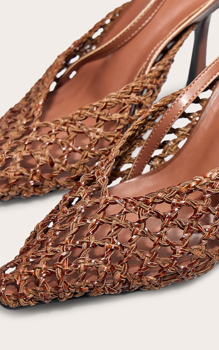 Chocolate Pu Point Toe Woven High Heeled Sling Back Courts image 4