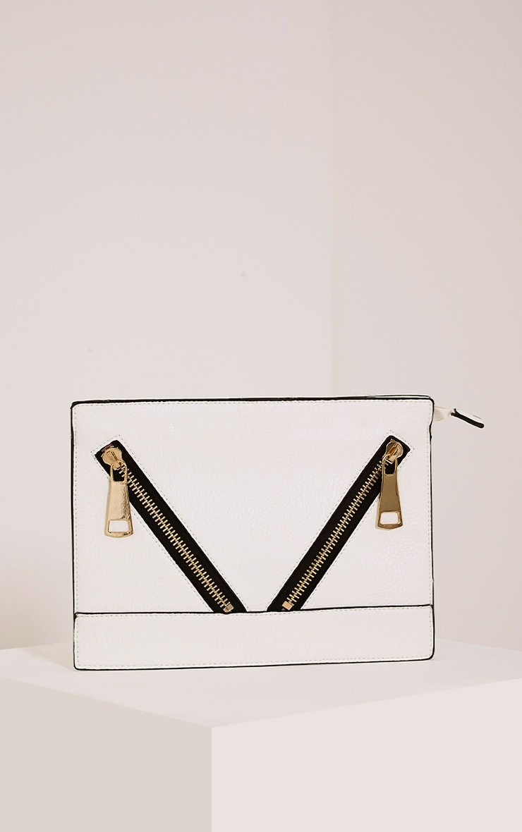 Tay White Zip Detail Clutch Bag Knitwear PrettyLittleThing