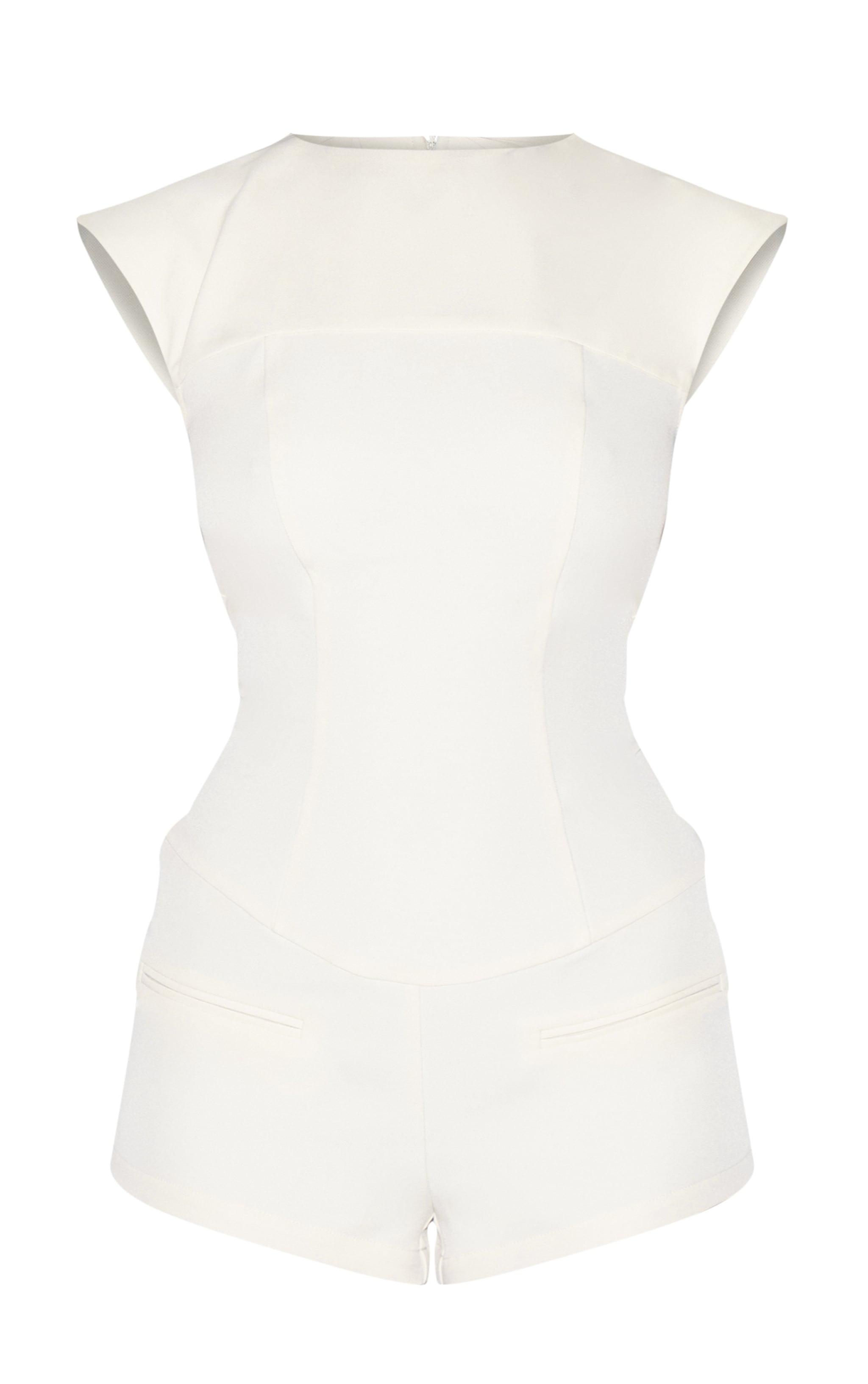 Cream Tailored Woven Boatneck Cap Sleeve Romper | Jumpsuits