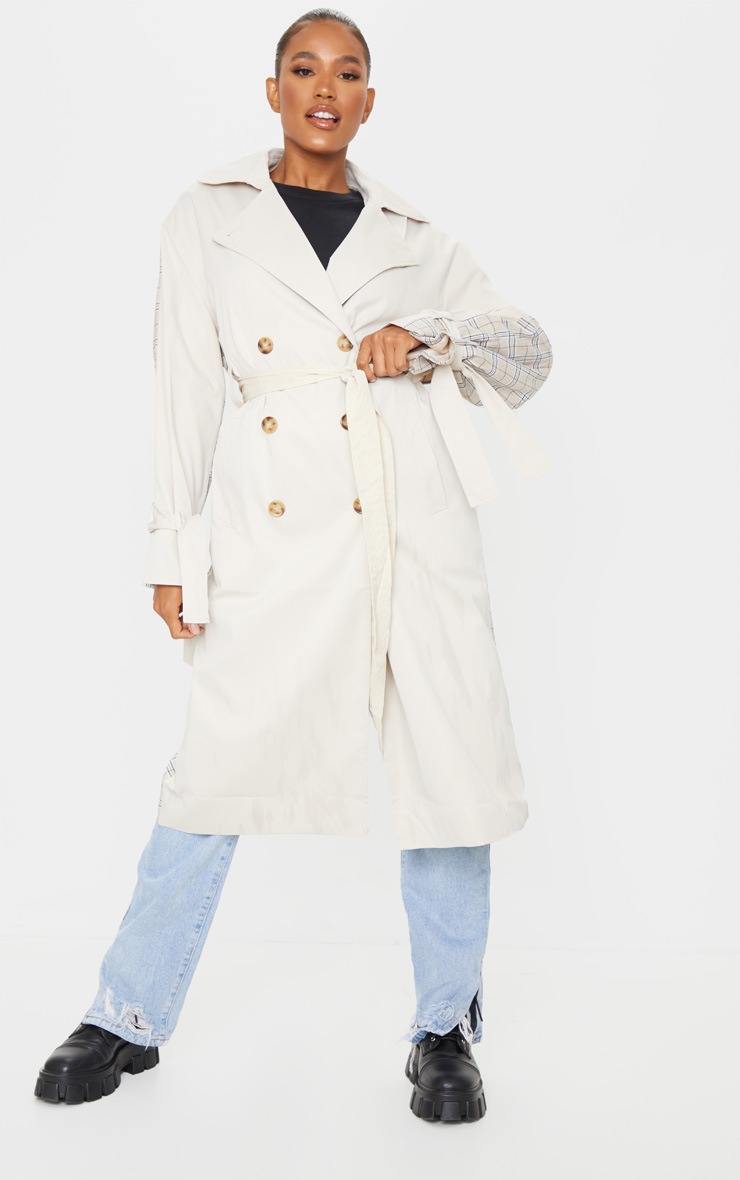 Stone Contrast Back Midi Belted Trench Coat