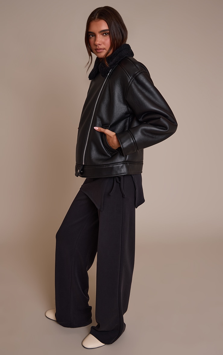 Black Borg Collar Faux Leather Aviator image 3