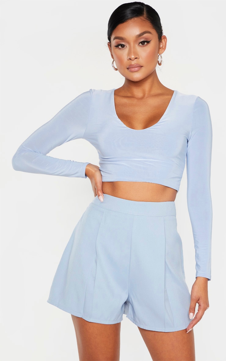 Short à pinces tissé bleu cendré