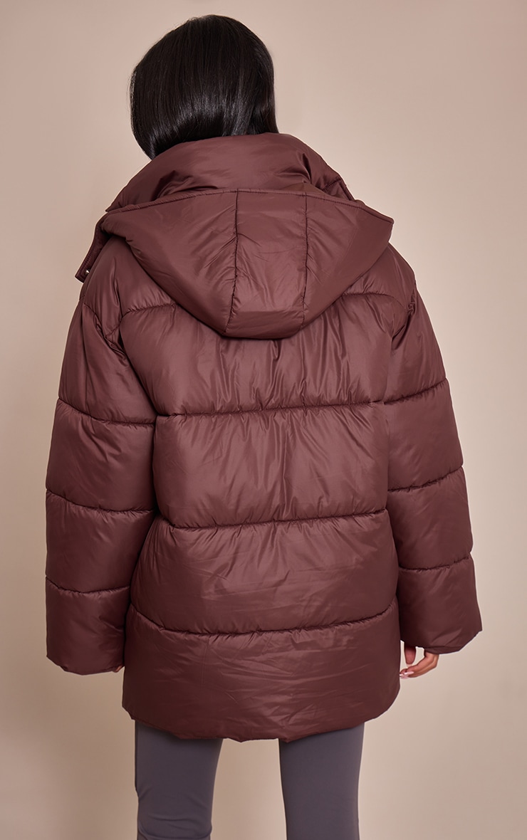 Tall Chocolate Oversized Hooded Puffer Jacket image 2