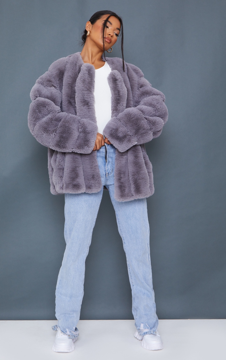 grey bubble fur coat