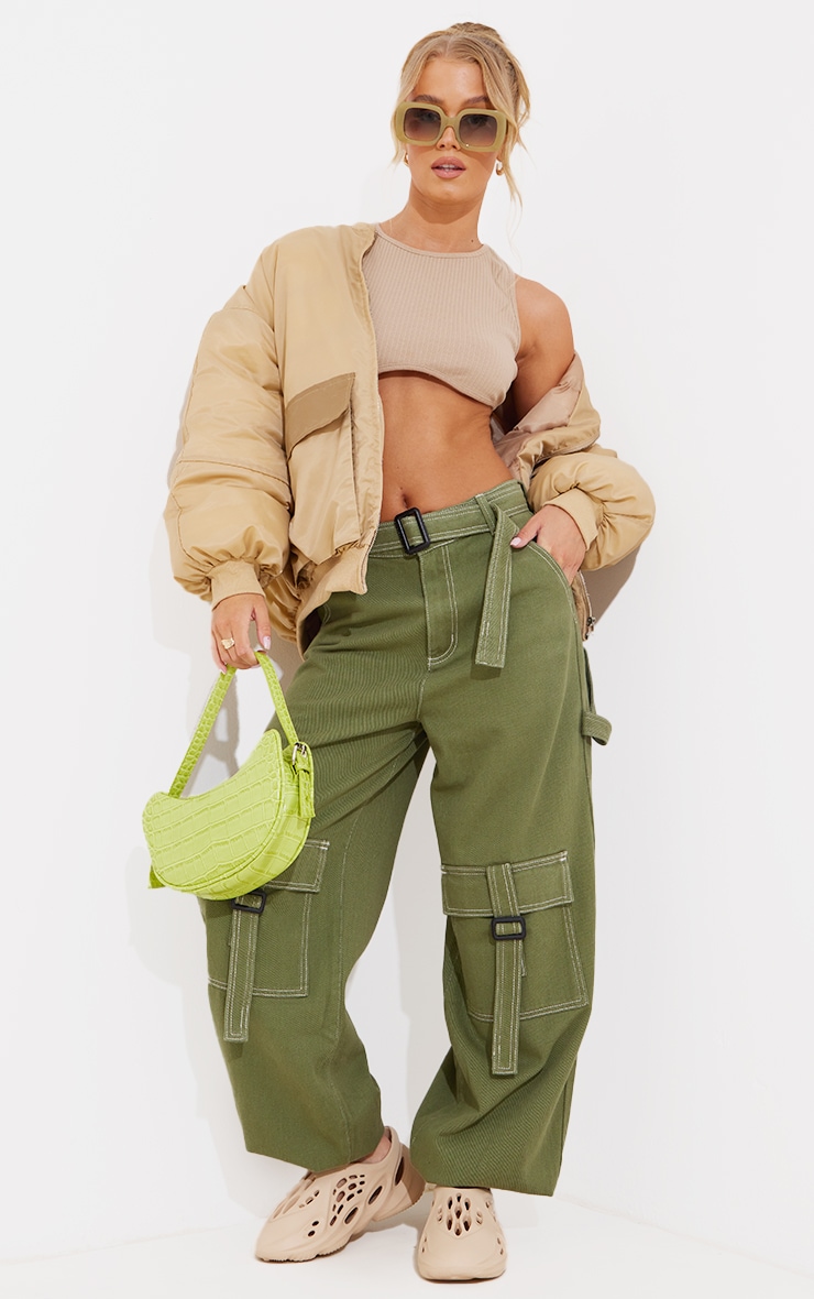 Khaki Cargo Pocket Denim Twill Parachute Jeans