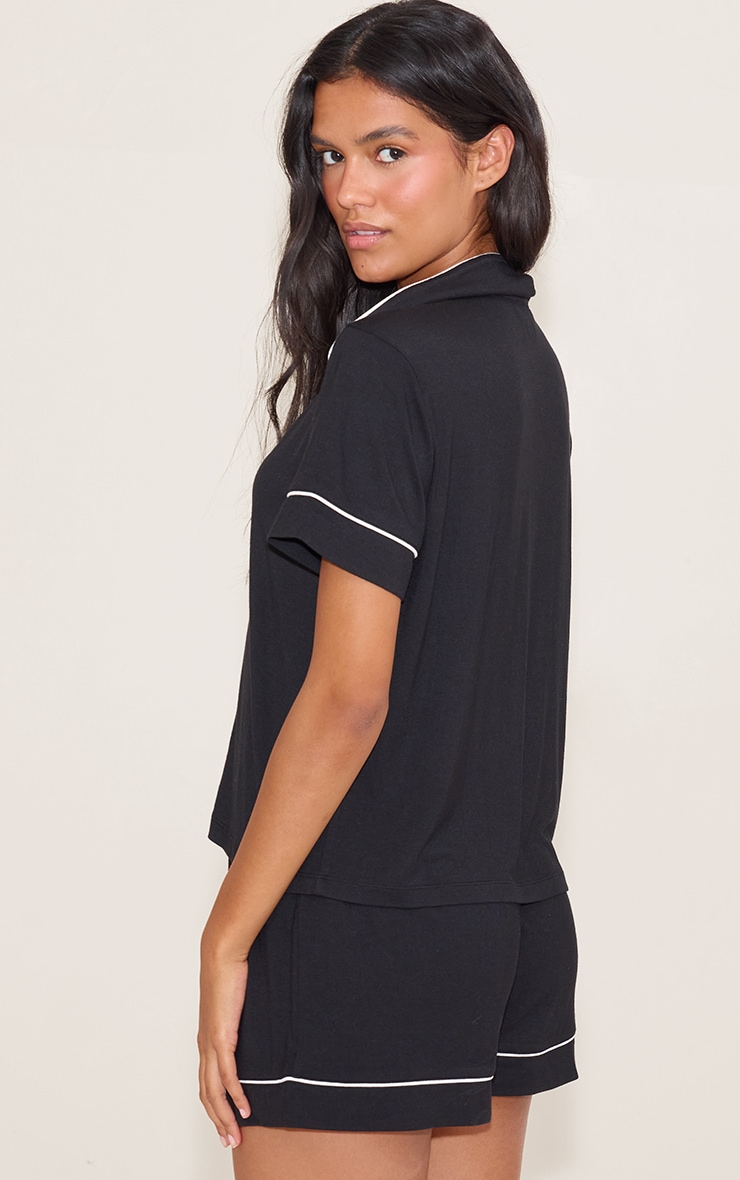 Black Modal Piping Short Pj Set image 2