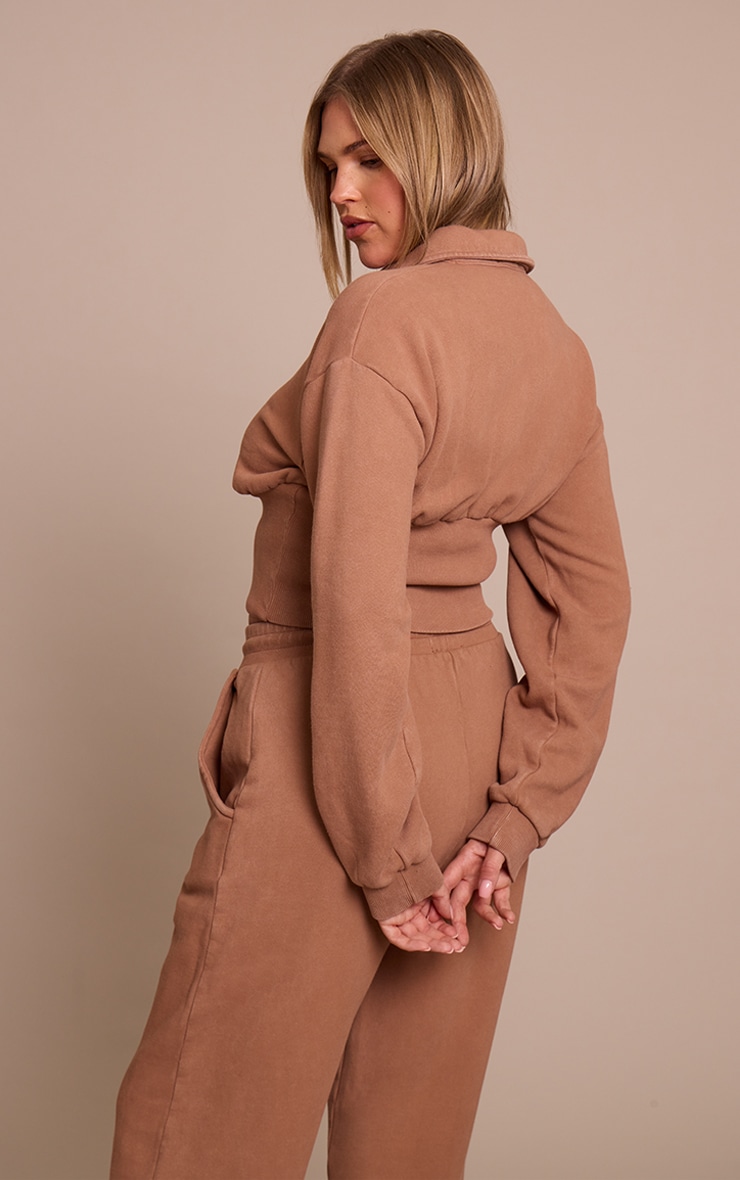 Shape Chocolate Washed Polo Cinched Waist Sweatshirt image 2