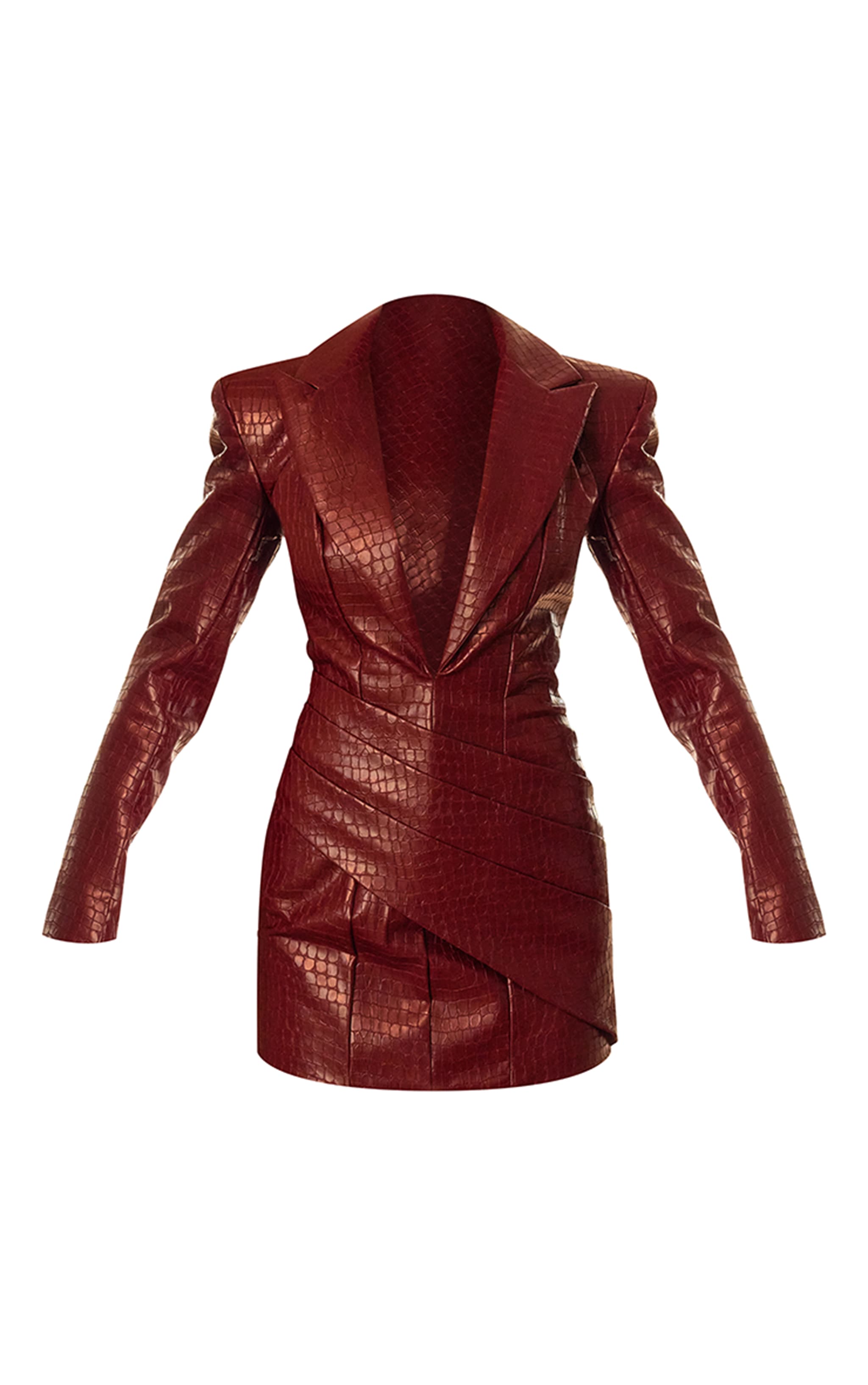 PLT Label Burgundy Croc Faux Leather Pleated Blazer Dress image 5