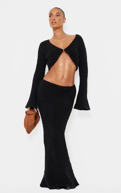 Black Stripe Textured Knit Maxi Skirt