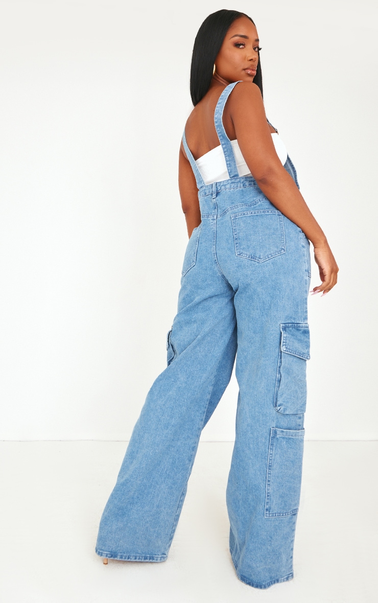 Shape Mid Blue Wash Denim Cargo Pocket Dungarees image 2