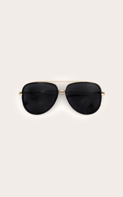 Black Oversized Gold Detail Aviator Sunglasses