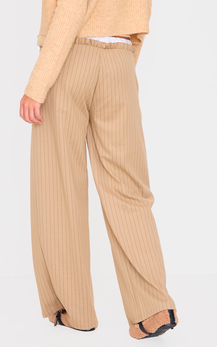 Beige Pinstripe Contrast Waistband Wide Leg Pants image 3