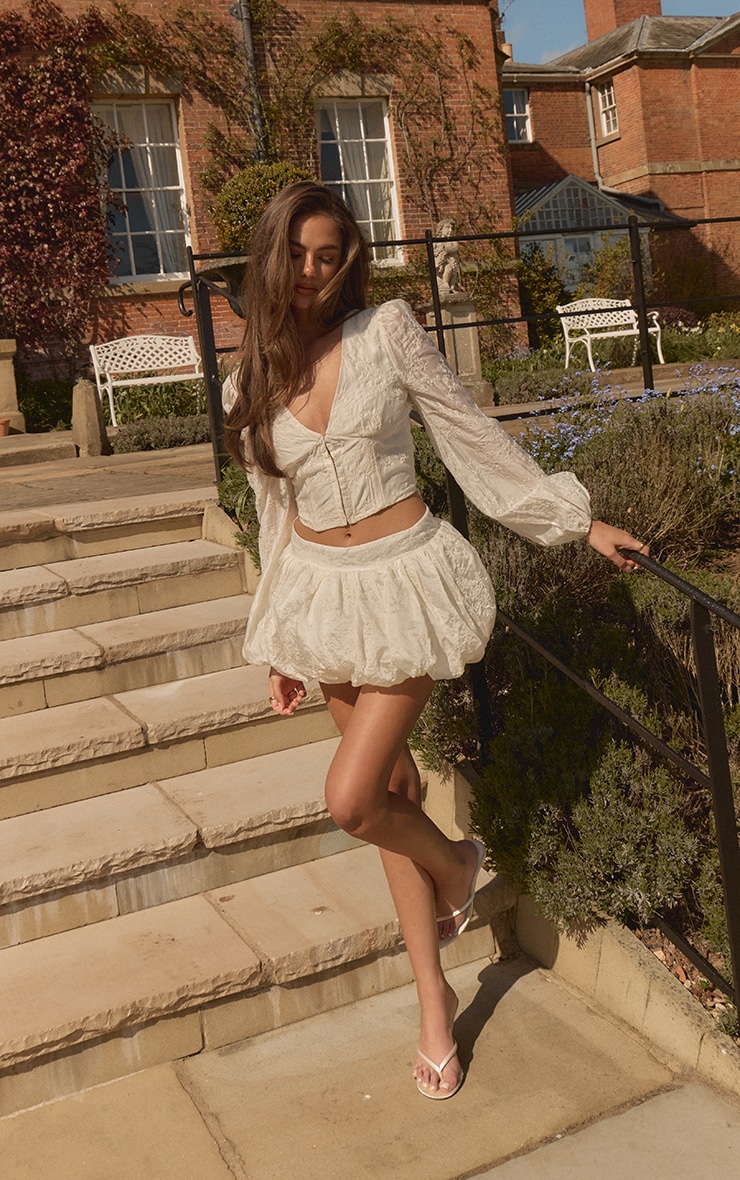 Cream Floral Embroidered Puffball Skirt