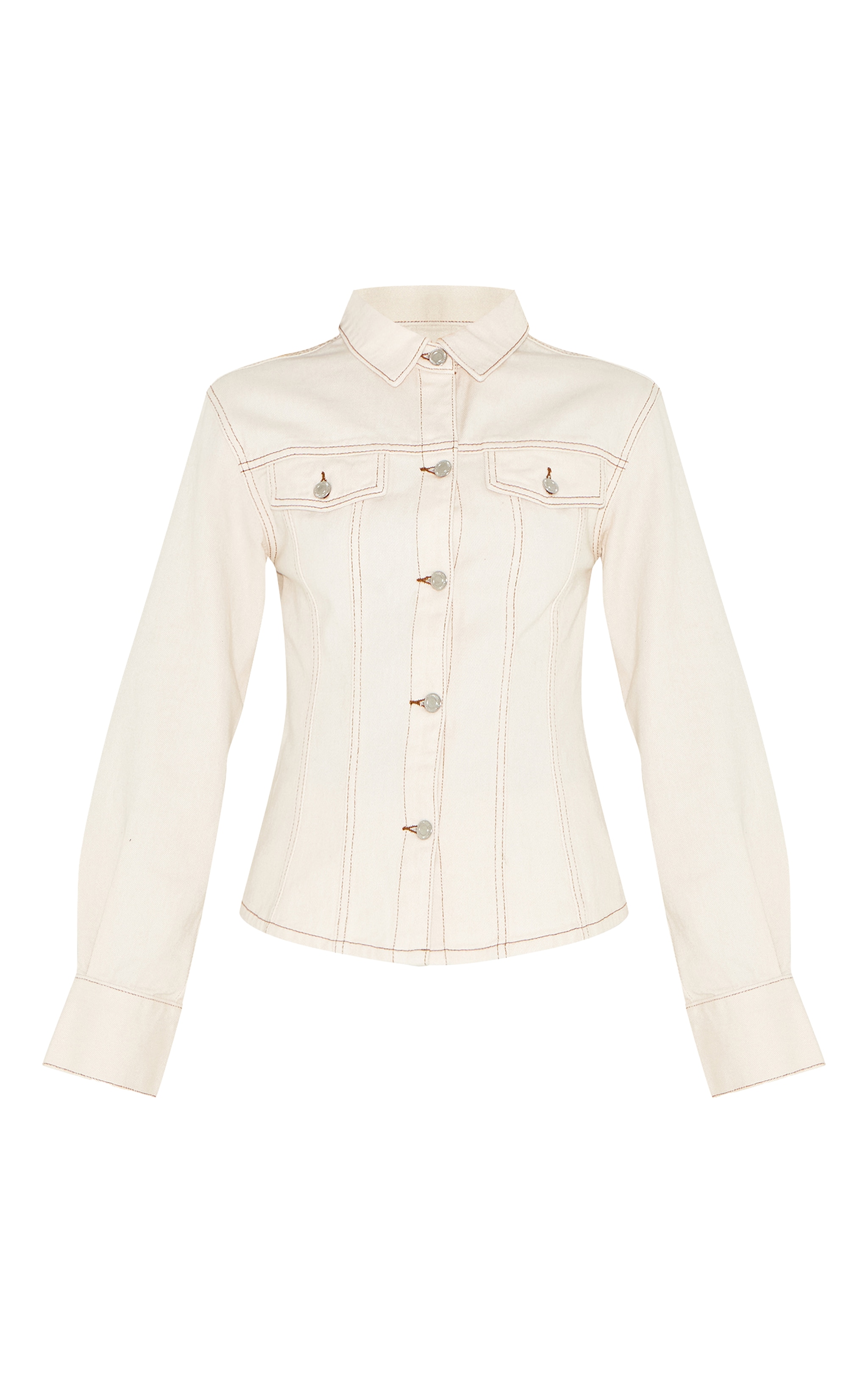 Tall Ecru Long Sleeve Cinched Denim Shirt image 5