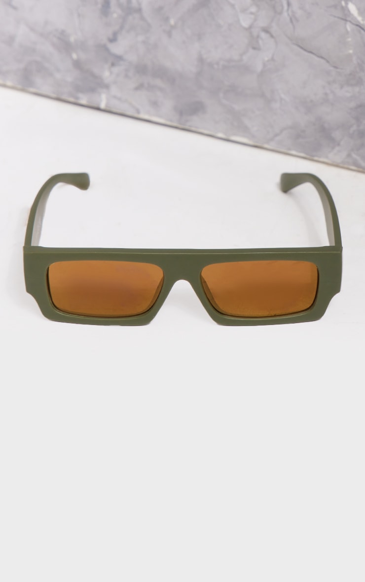 Green Matte Slim Rectangular Visor Sunglasses image 2