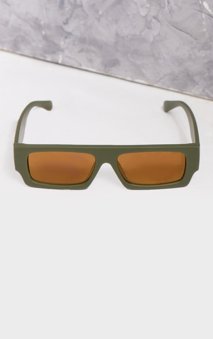 Green Matte Slim Rectangular Visor Sunglasses image 2