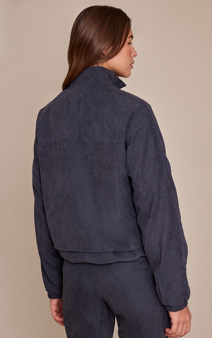 Navy Peach Skin Zip Up High Neck Jacket image 2