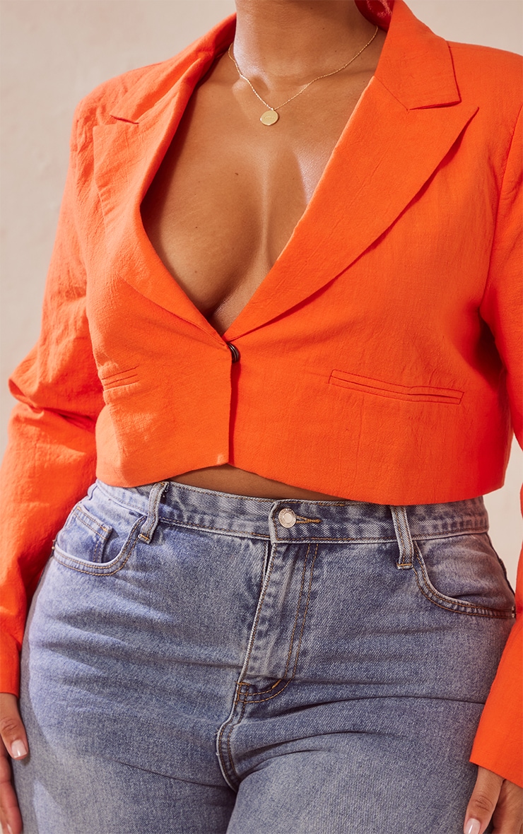 Plus Orange Linen Look Lightweight Blazer image 4