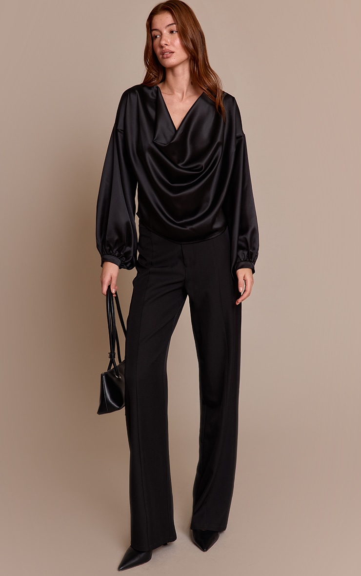 Black Satin Long Sleeve Blouse image 3
