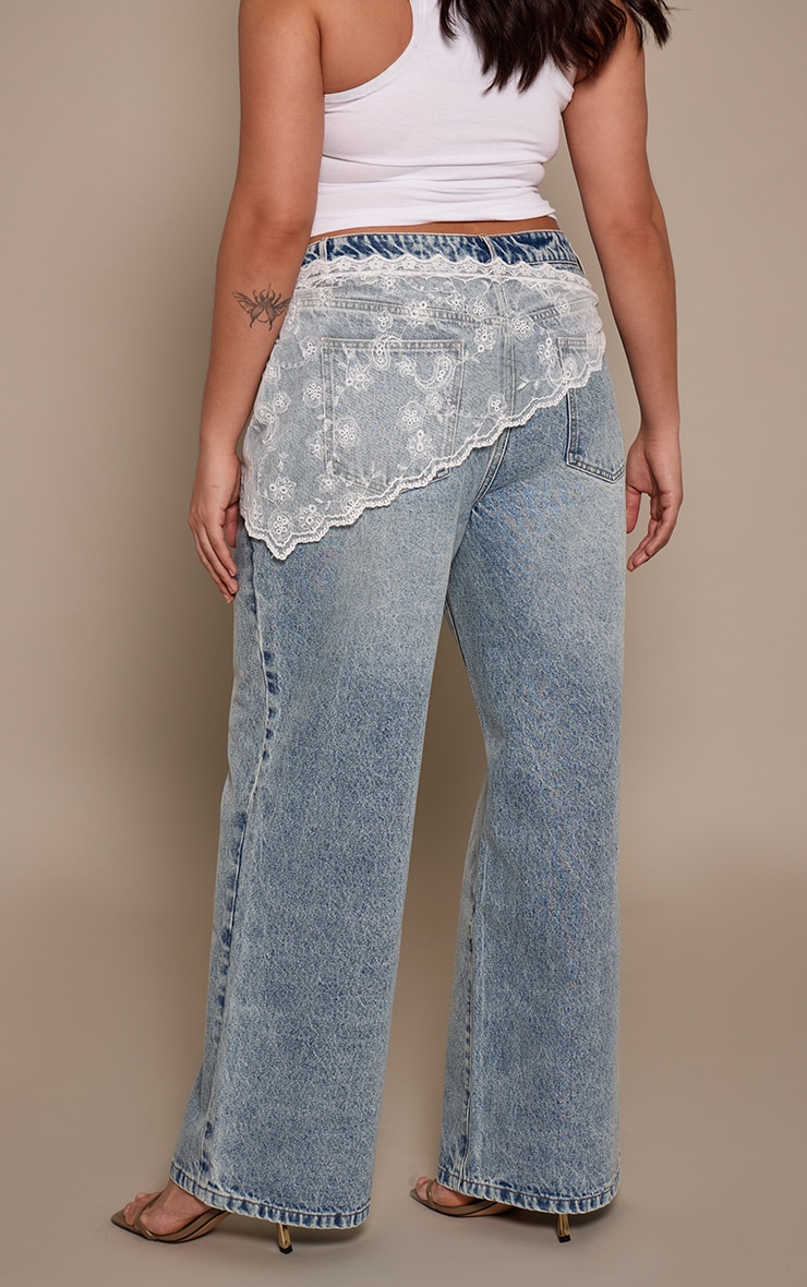 Plus Broiderie Panel Detail Wide Leg Jeans  image 3