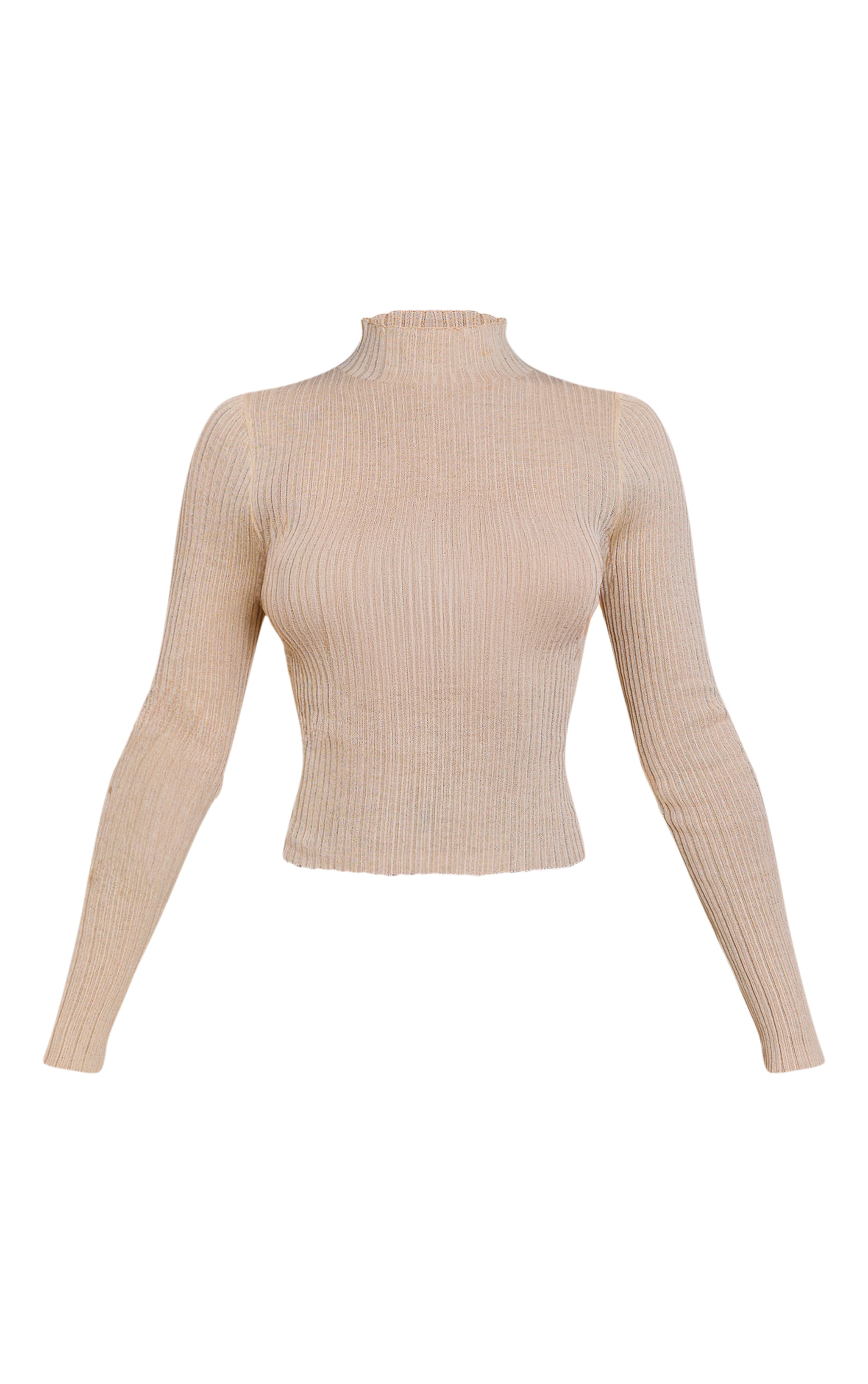 Petite Cream Sheer Knit Long Sleeve High Neck Top image 5