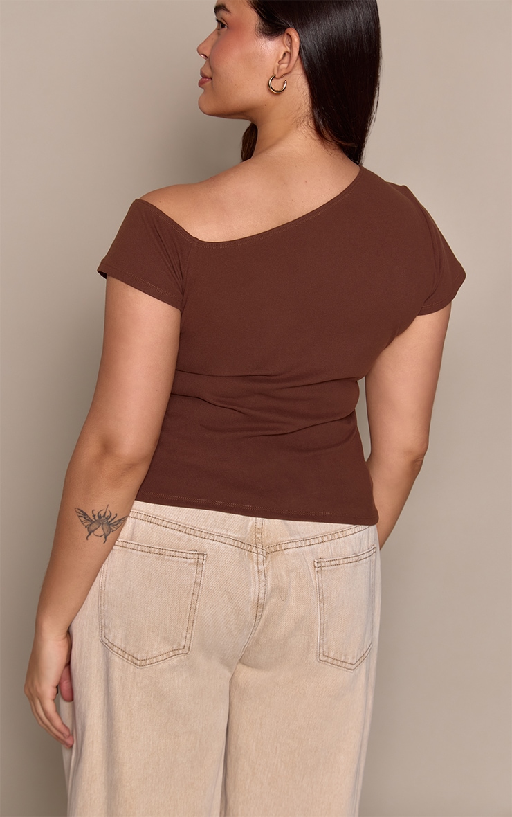 Plus Chocolate Soft Touch Tie Waist Off Shoulder Tshirt image 2