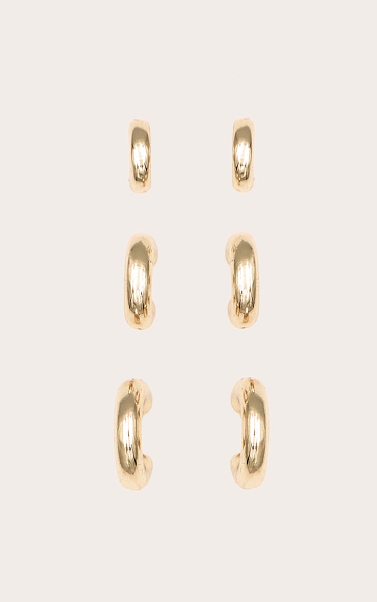 Gold Huggie Hoop 3 Pack Earring Set image 2